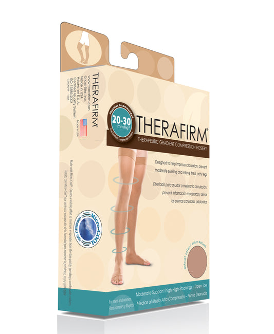 Therafirm Unisex Thigh-High Stockings Open Toe Moderate Support 20-30mmHg