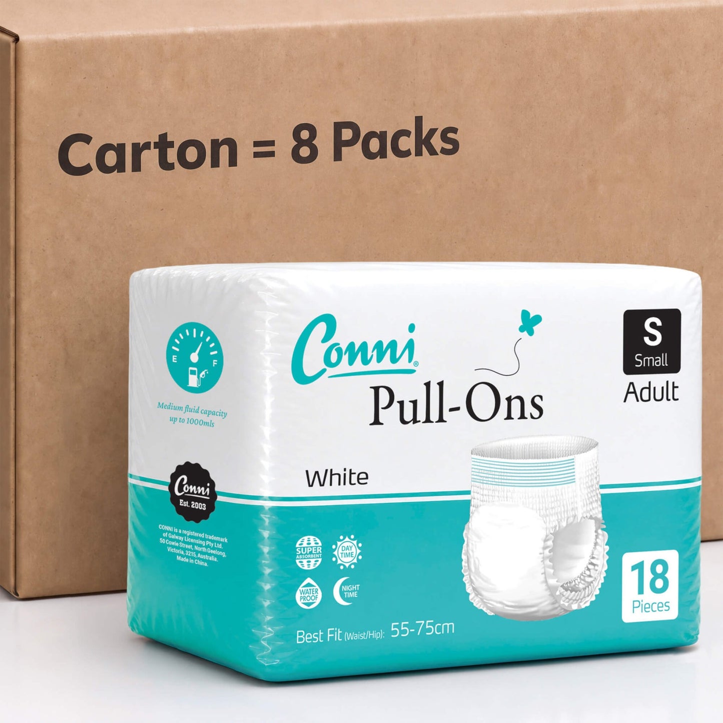 Conni Pull-Ons Small - Carton of 144 (8 Packs)