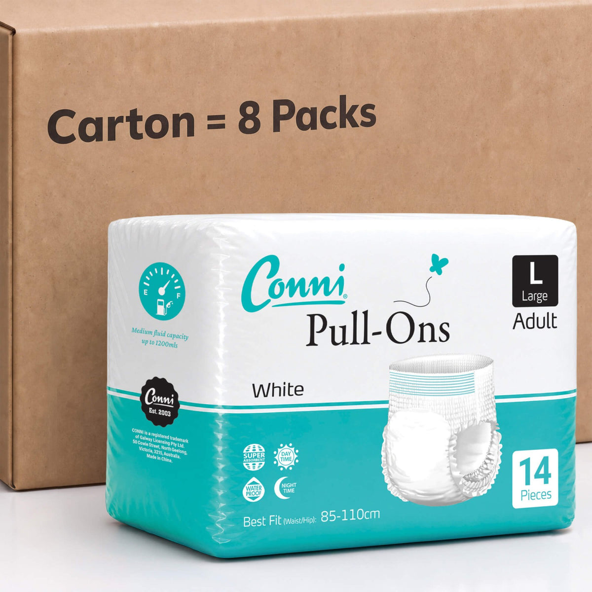 Conni Pull-Ons Large - Carton of 112 (8 Packs)